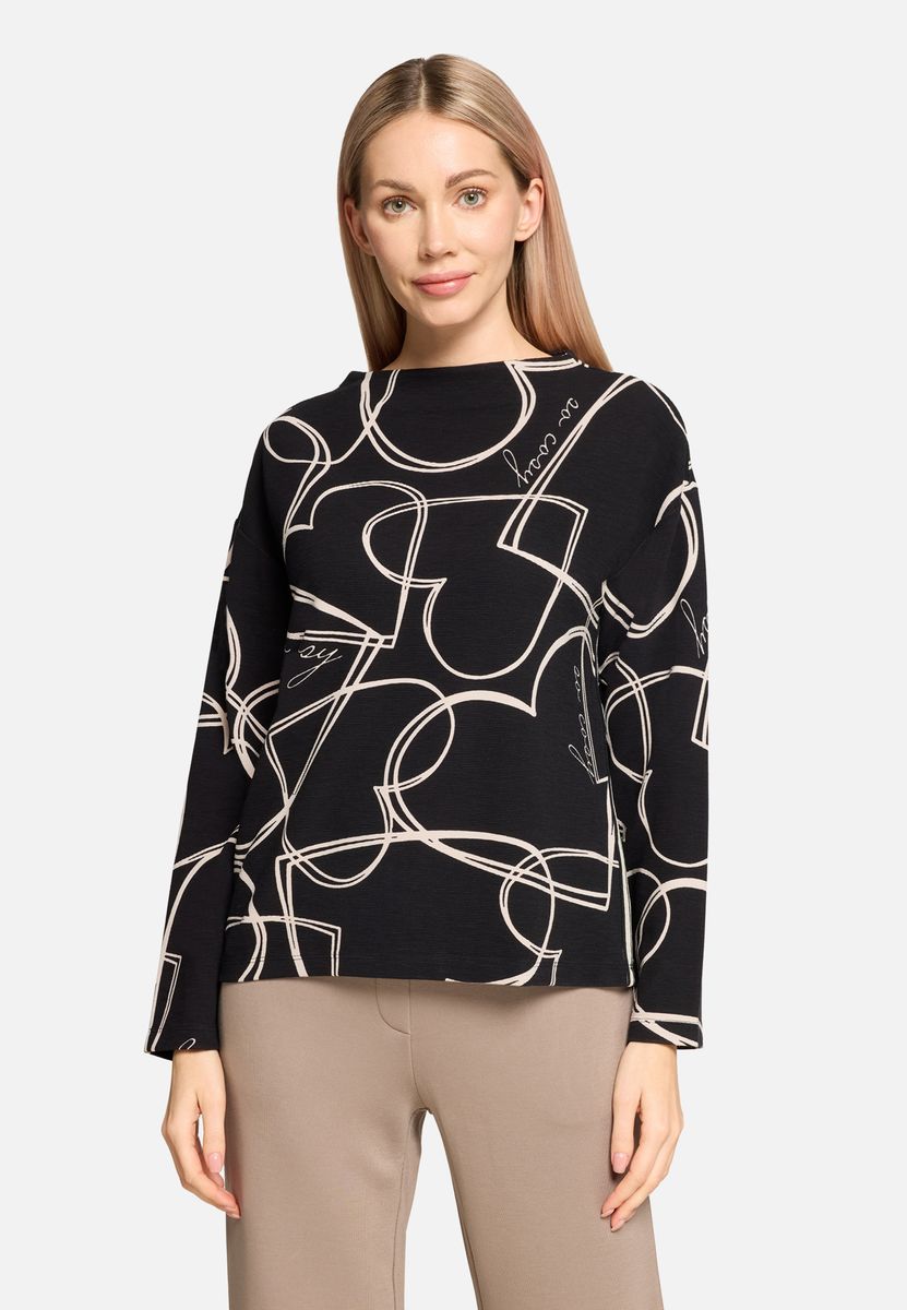 Sweatshirt mit Herzmuster und Stehkragen