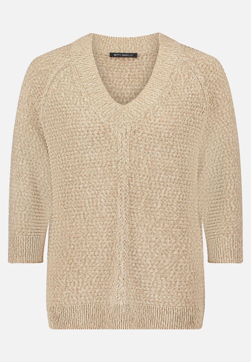 Strukturierter Glanz-Strickpullover mit V-Ausschnitt
