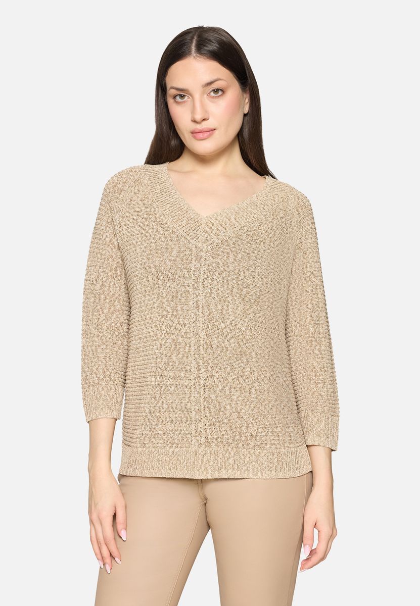 Strukturierter Glanz-Strickpullover mit V-Ausschnitt