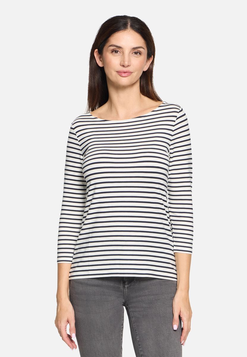 Gestreiftes 3/4-Arm-Shirt mit U-Boot-Ausschnitt
