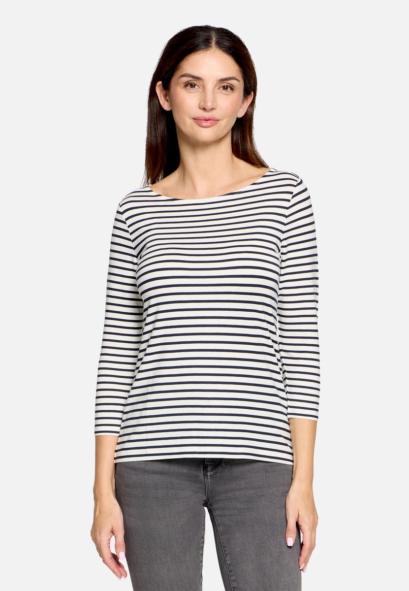 Gestreiftes 3/4-Arm-Shirt mit U-Boot-Ausschnitt
