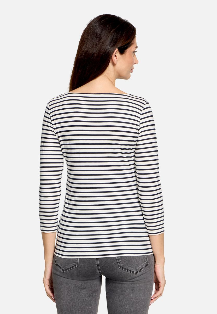 Gestreiftes 3/4-Arm-Shirt mit U-Boot-Ausschnitt