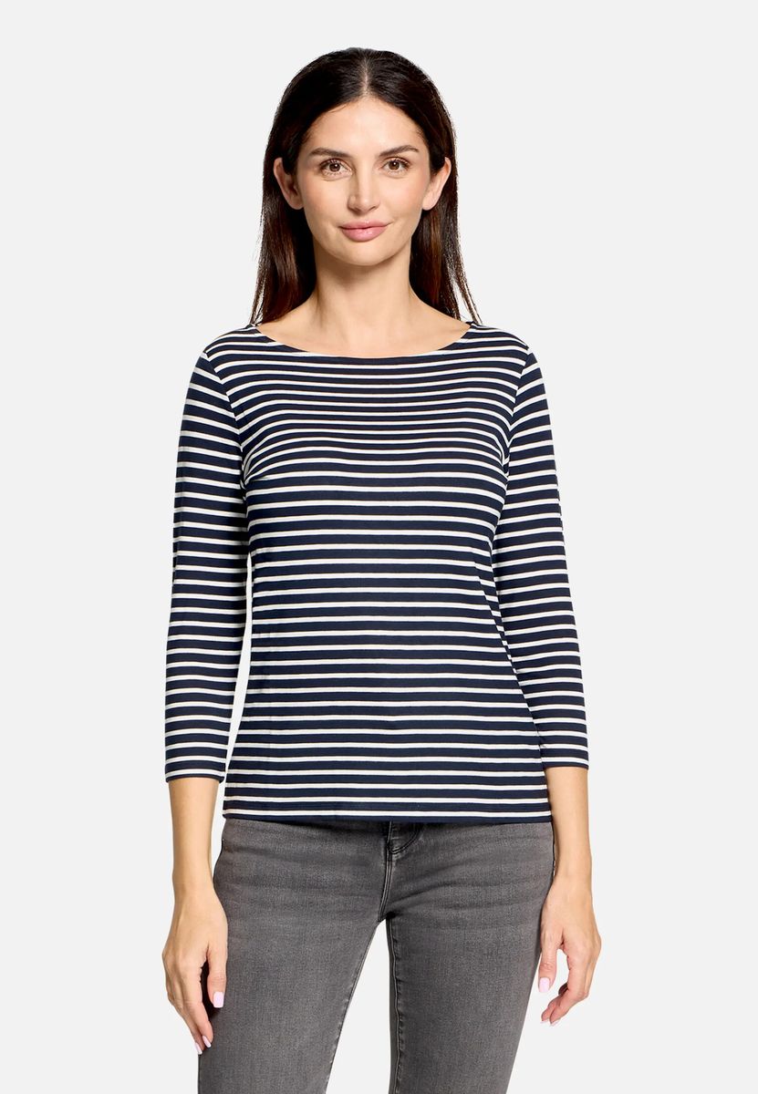 Gestreiftes 3/4-Arm-Shirt mit U-Boot-Ausschnitt