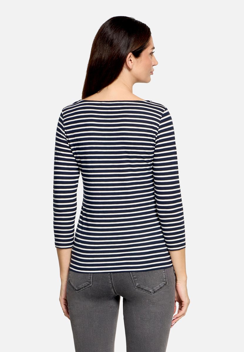 Gestreiftes 3/4-Arm-Shirt mit U-Boot-Ausschnitt