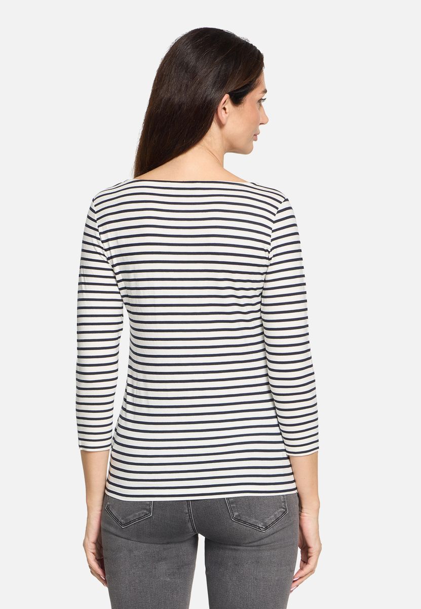 Gestreiftes 3/4-Arm-Shirt mit U-Boot-Ausschnitt