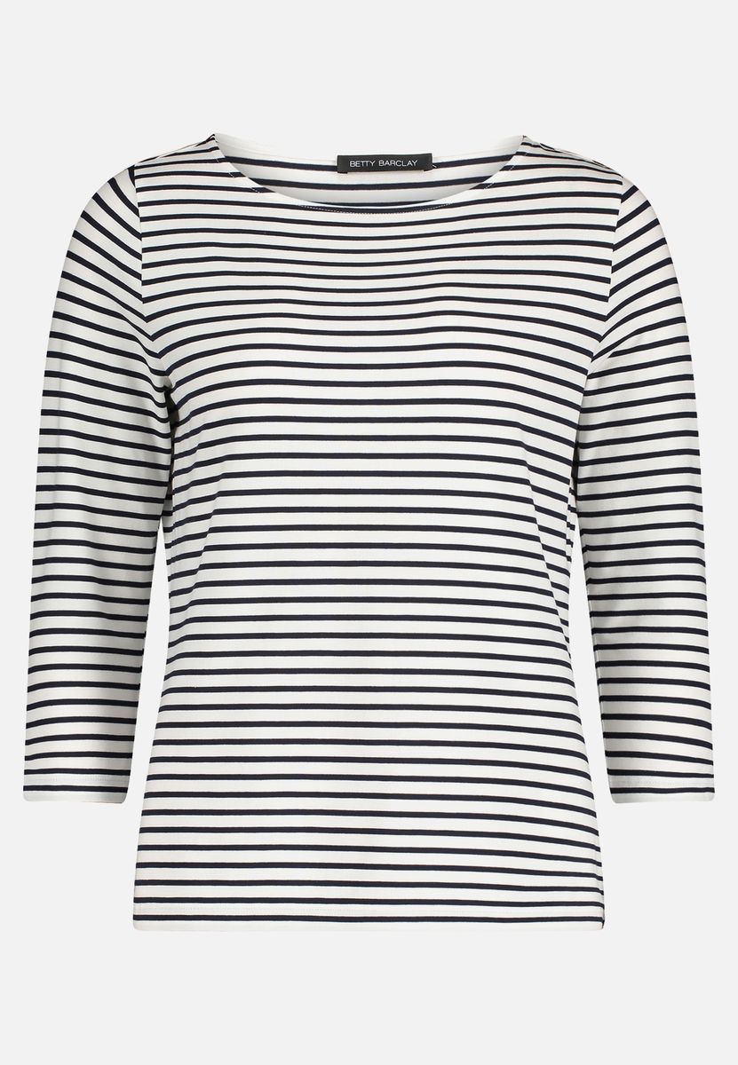 Gestreiftes 3/4-Arm-Shirt mit U-Boot-Ausschnitt