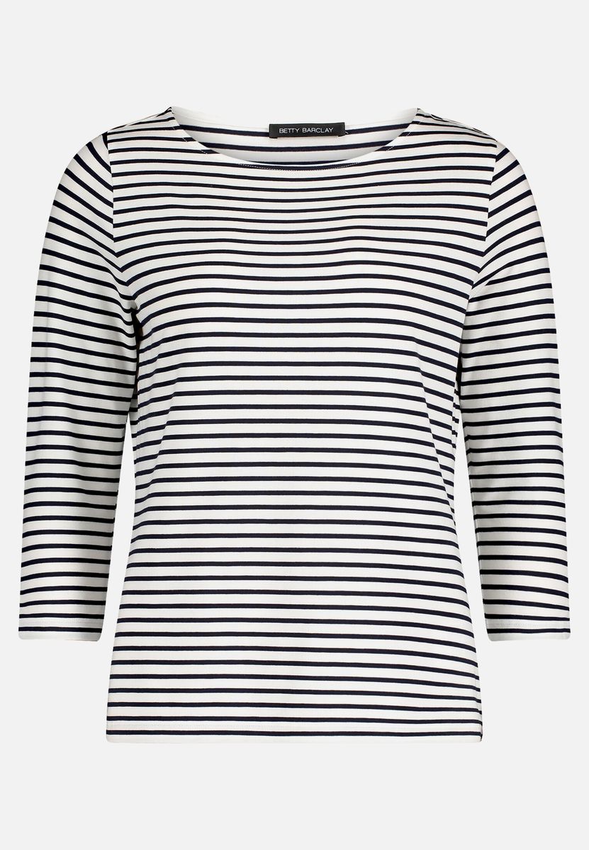 Gestreiftes 3/4-Arm-Shirt mit U-Boot-Ausschnitt