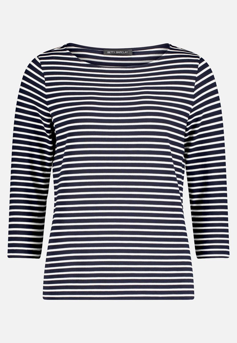 Gestreiftes 3/4-Arm-Shirt mit U-Boot-Ausschnitt