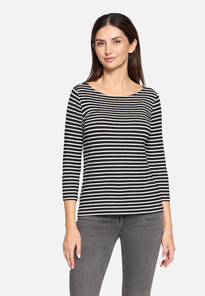 Gestreiftes 3/4-Arm-Shirt mit U-Boot-Ausschnitt
