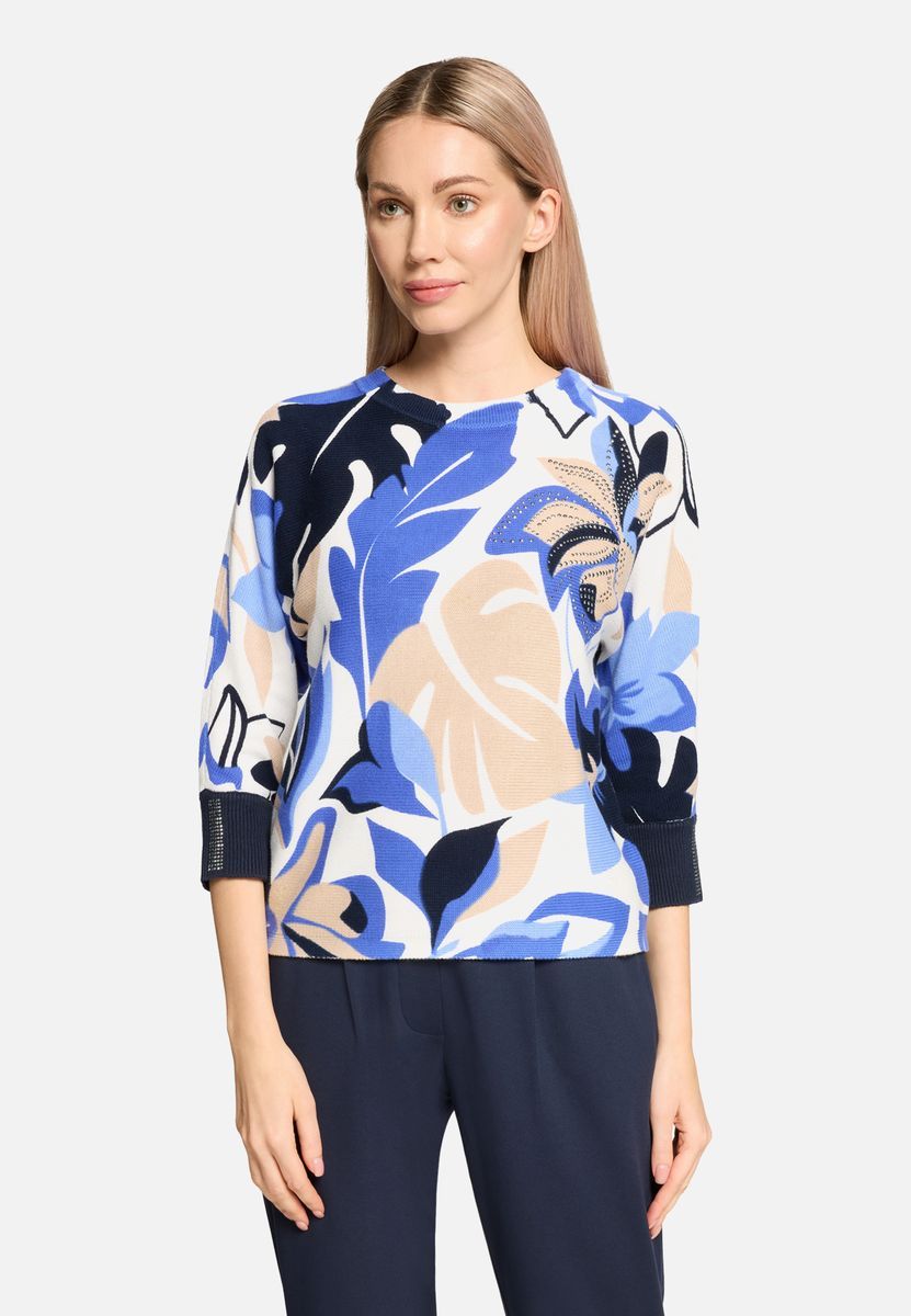 Strickpullover mit tropischem Print