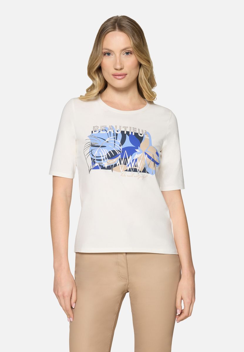 Grafik-T-Shirt mit Blumenprint und Strass
