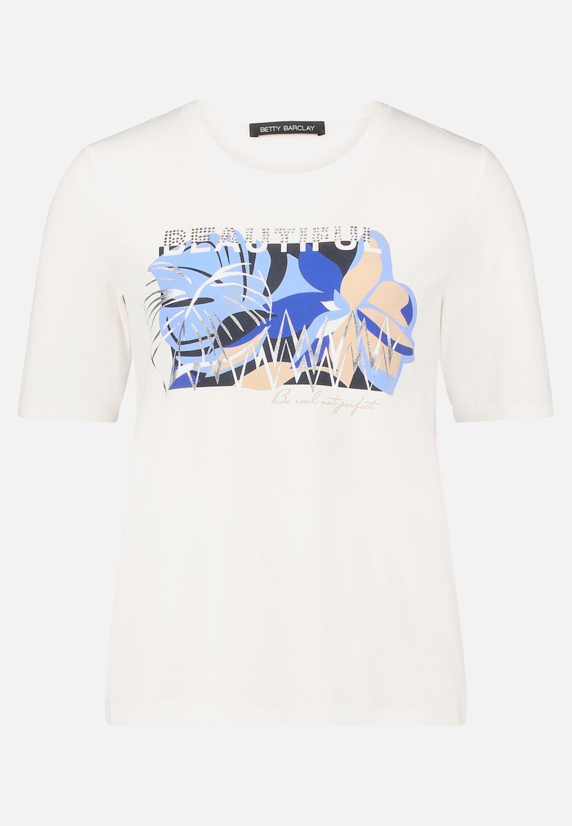 Grafik-T-Shirt mit Blumenprint und Strass
