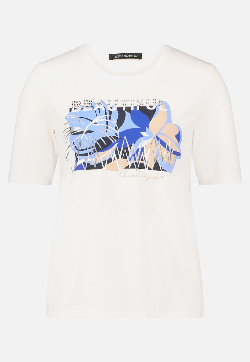 Grafik-T-Shirt mit Blumenprint und Strass