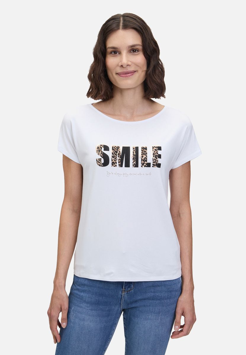 Grafik-T-Shirt mit Blumenprint und Strass