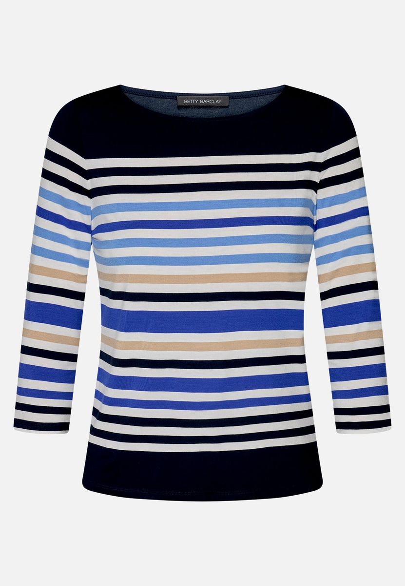 Gestreiftes 3/4-Arm-Shirt mit U-Boot-Ausschnitt