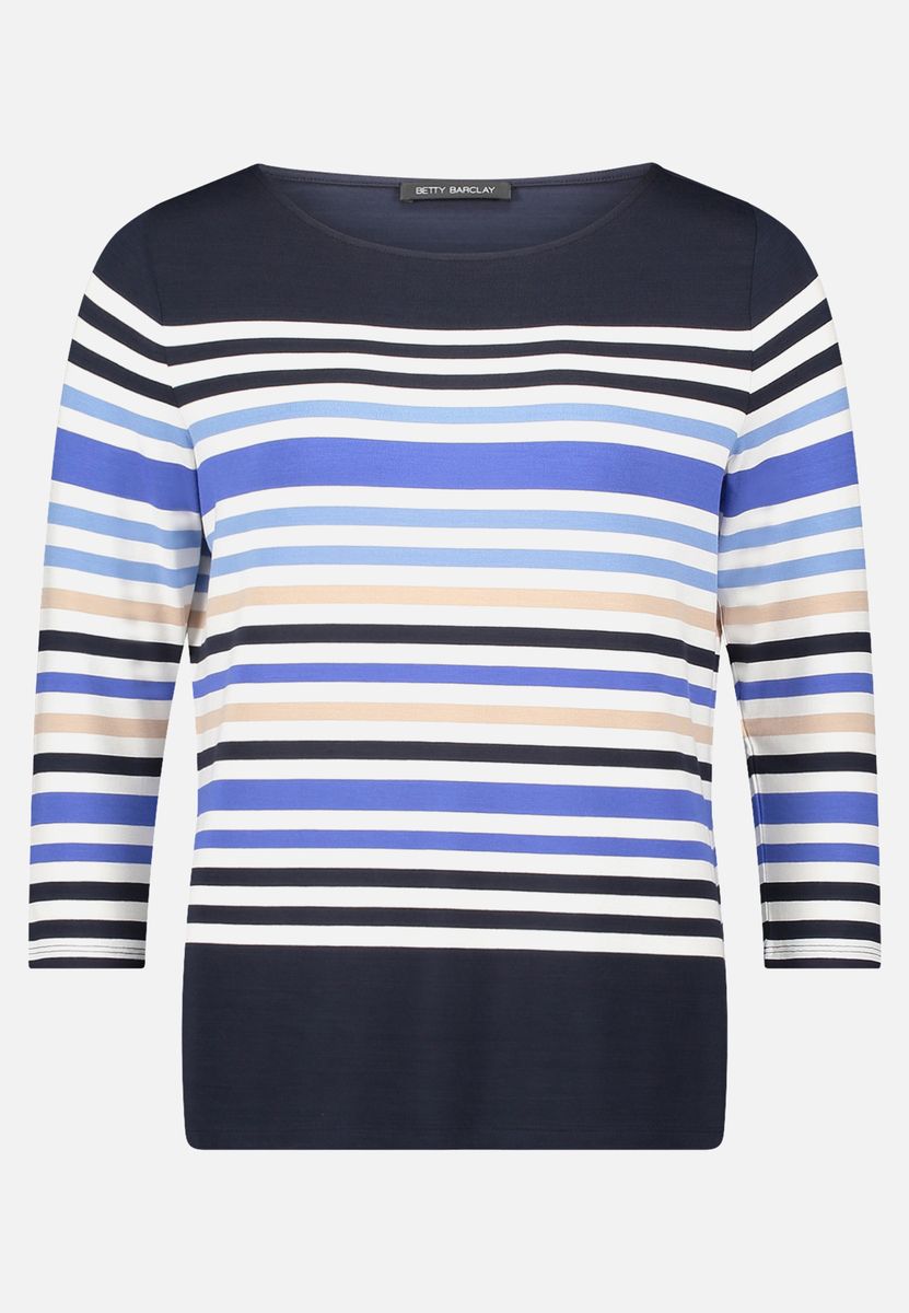 Gestreiftes 3/4-Arm-Shirt mit U-Boot-Ausschnitt