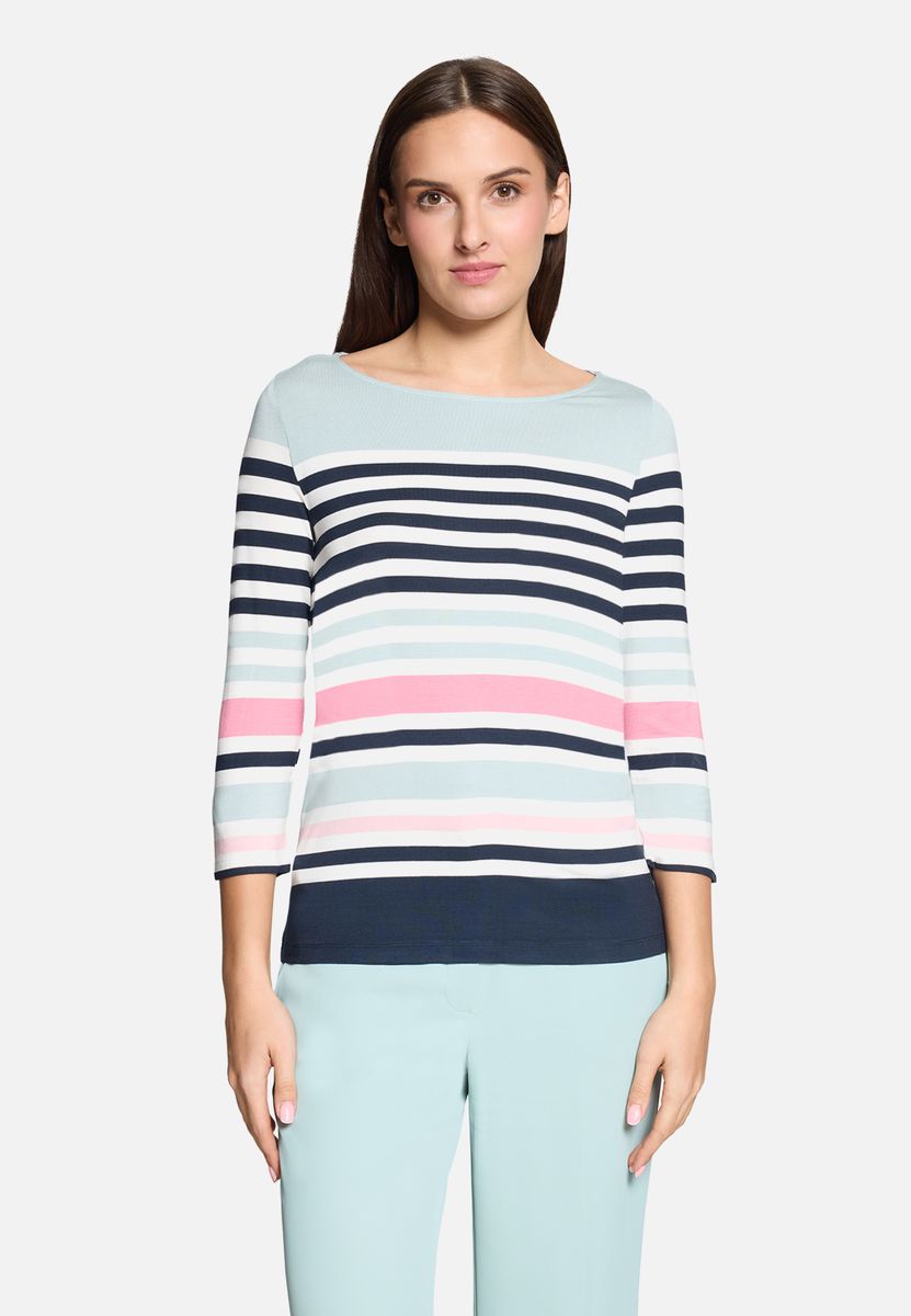 Gestreiftes 3/4-Arm-Shirt mit U-Boot-Ausschnitt