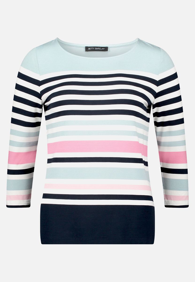 Gestreiftes 3/4-Arm-Shirt mit U-Boot-Ausschnitt