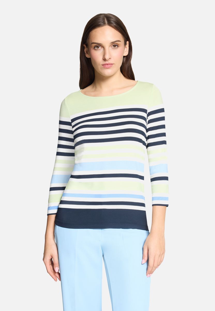 Gestreiftes 3/4-Arm-Shirt mit U-Boot-Ausschnitt