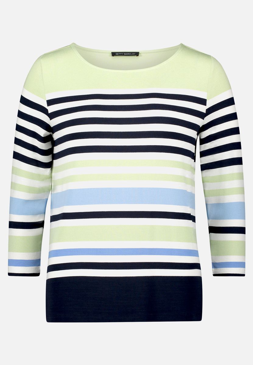 Gestreiftes 3/4-Arm-Shirt mit U-Boot-Ausschnitt