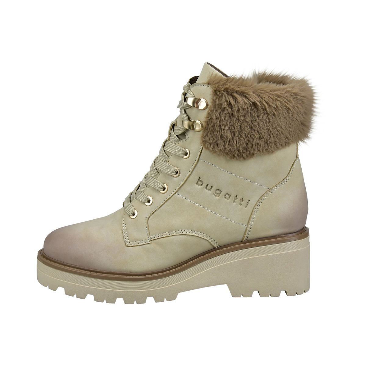 Plateau-Schnürstiefel mit Webpelz-Besatz