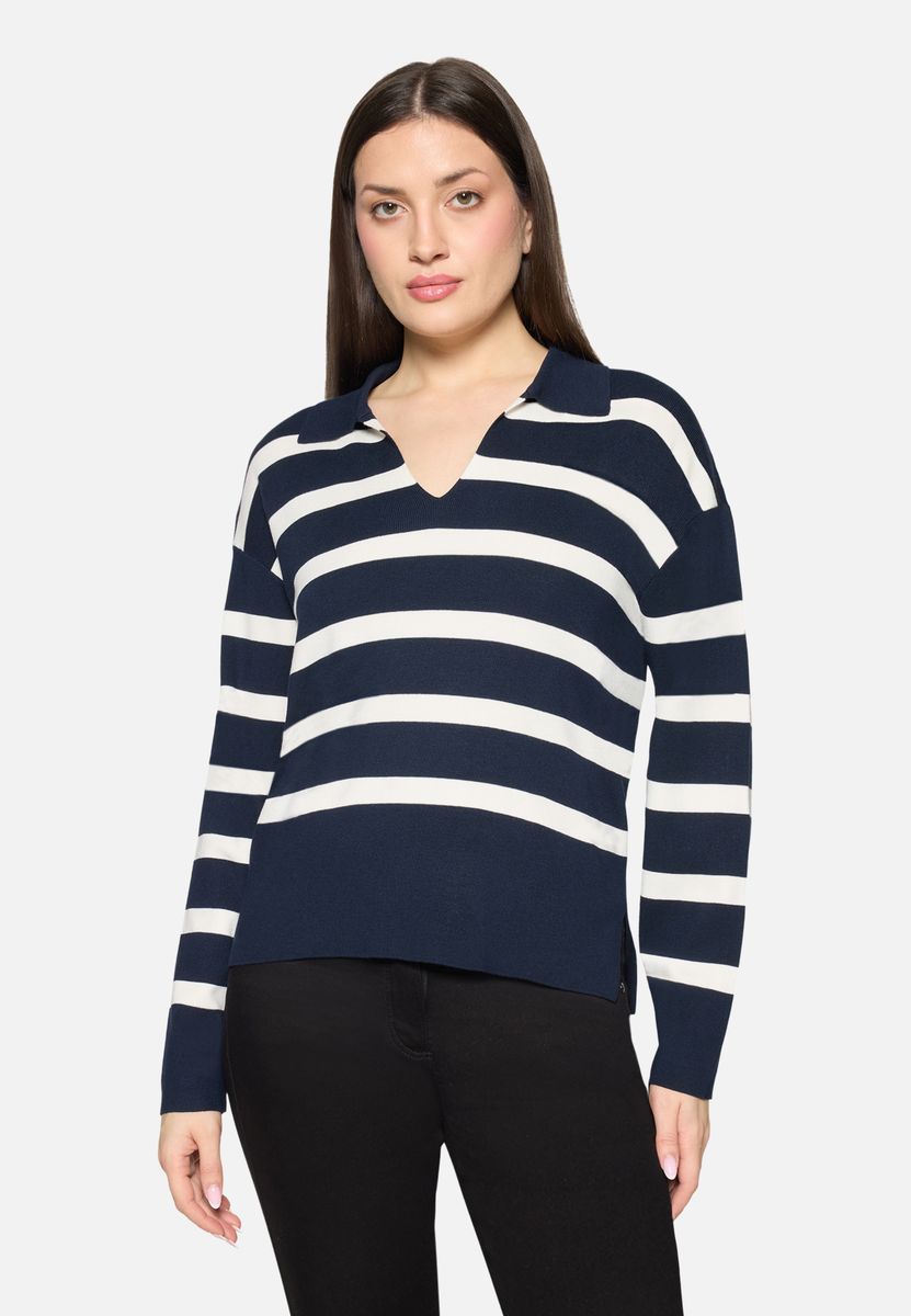 Gestreifter Strickpullover mit Polokragen