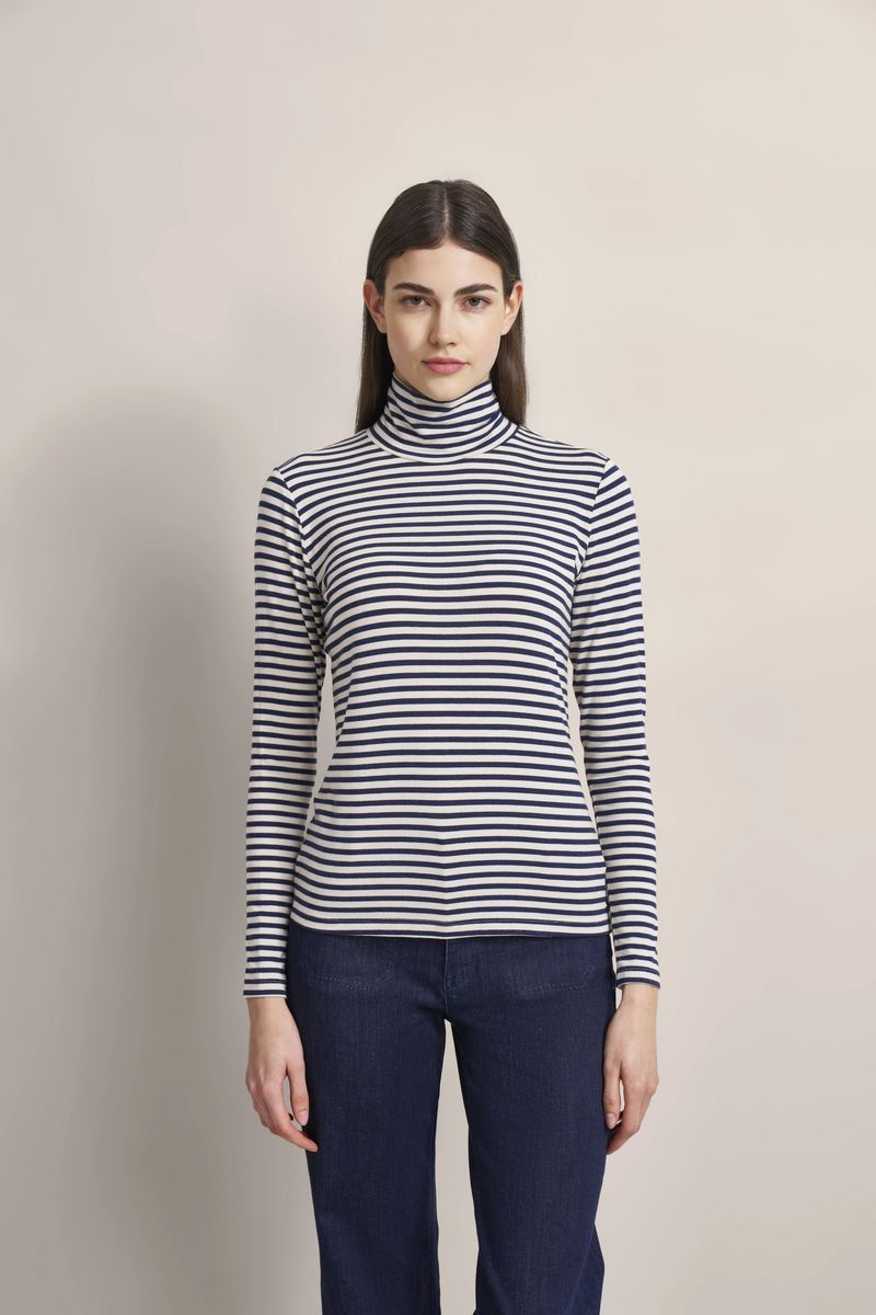 Gestreiftes Rollkragenshirt mit Langarm