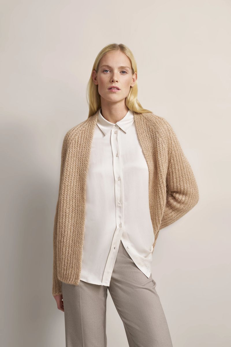 Offener Alpaka-Cardigan mit Patentstrick