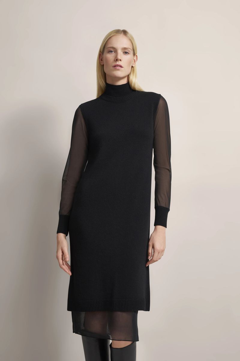 Strick-Midikleid mit transparenten Ärmeln