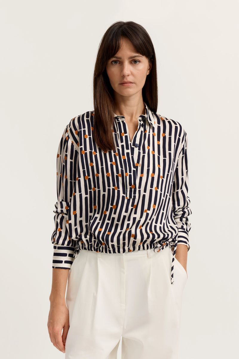 Grafik-Print Bluse mit Tunnelzug-Saum