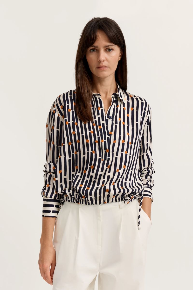 Grafik-Print Bluse mit Tunnelzug-Saum
