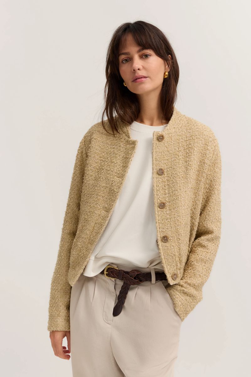 Strukturierter Bouclé-Blouson mit Rundhalsausschnitt