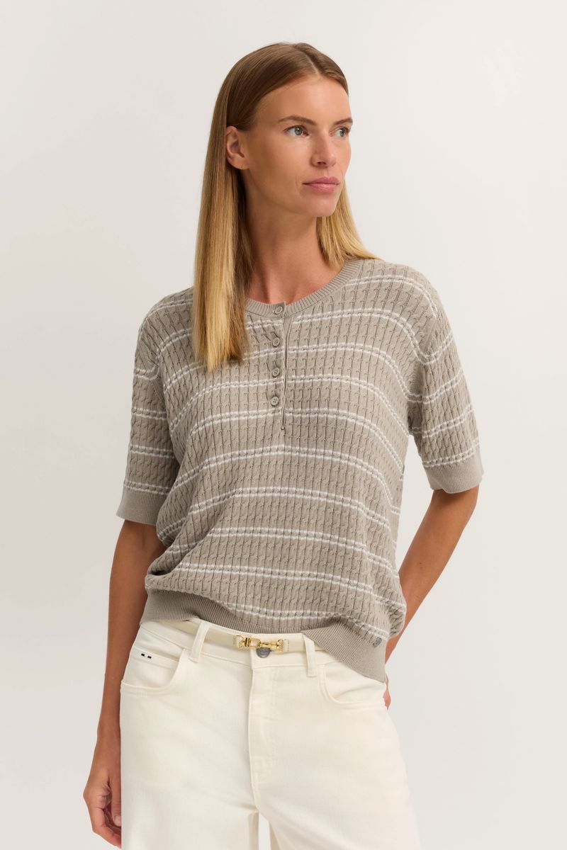 Gestreifter Kurzarm-Henley-Pullover