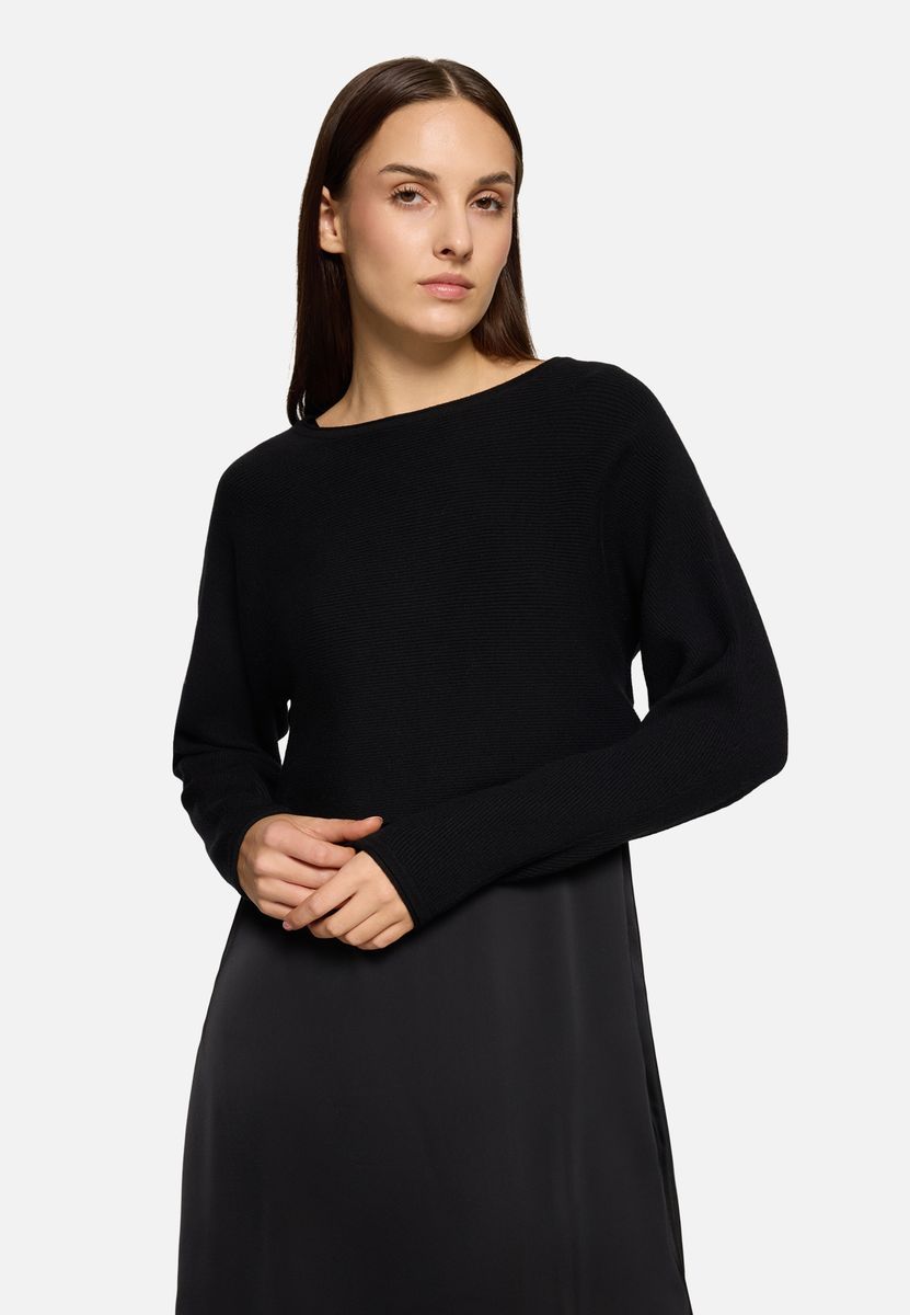 Zweiteiliges Midi-Kleid aus Strick und Satin