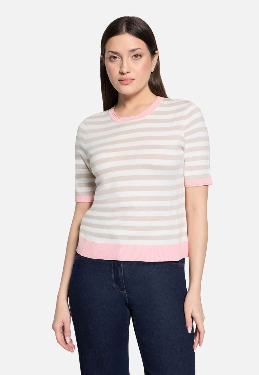 Kurzärmeliger gestreifter Strickpullover