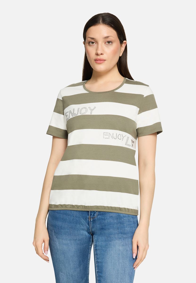 Gestreiftes T-Shirt mit Strass-Details