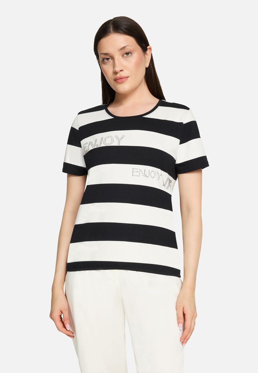 Gestreiftes T-Shirt mit Strass-Details