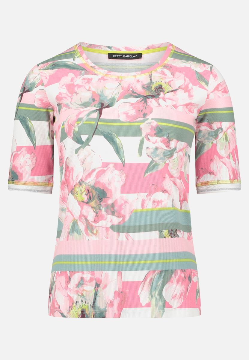 Geripptes Top mit Blumenstreifen