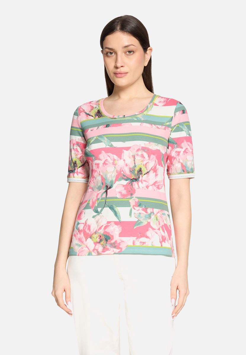Geripptes Top mit Blumenstreifen