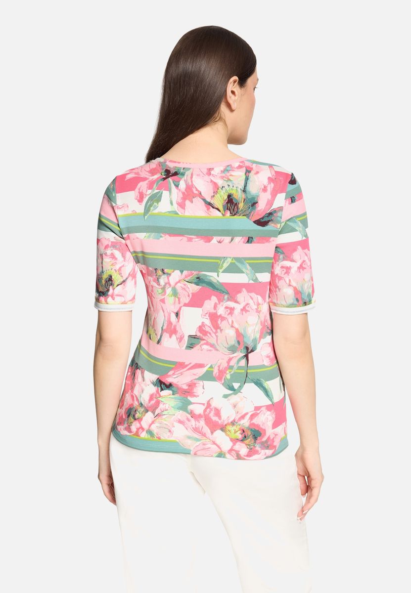 Geripptes Top mit Blumenstreifen