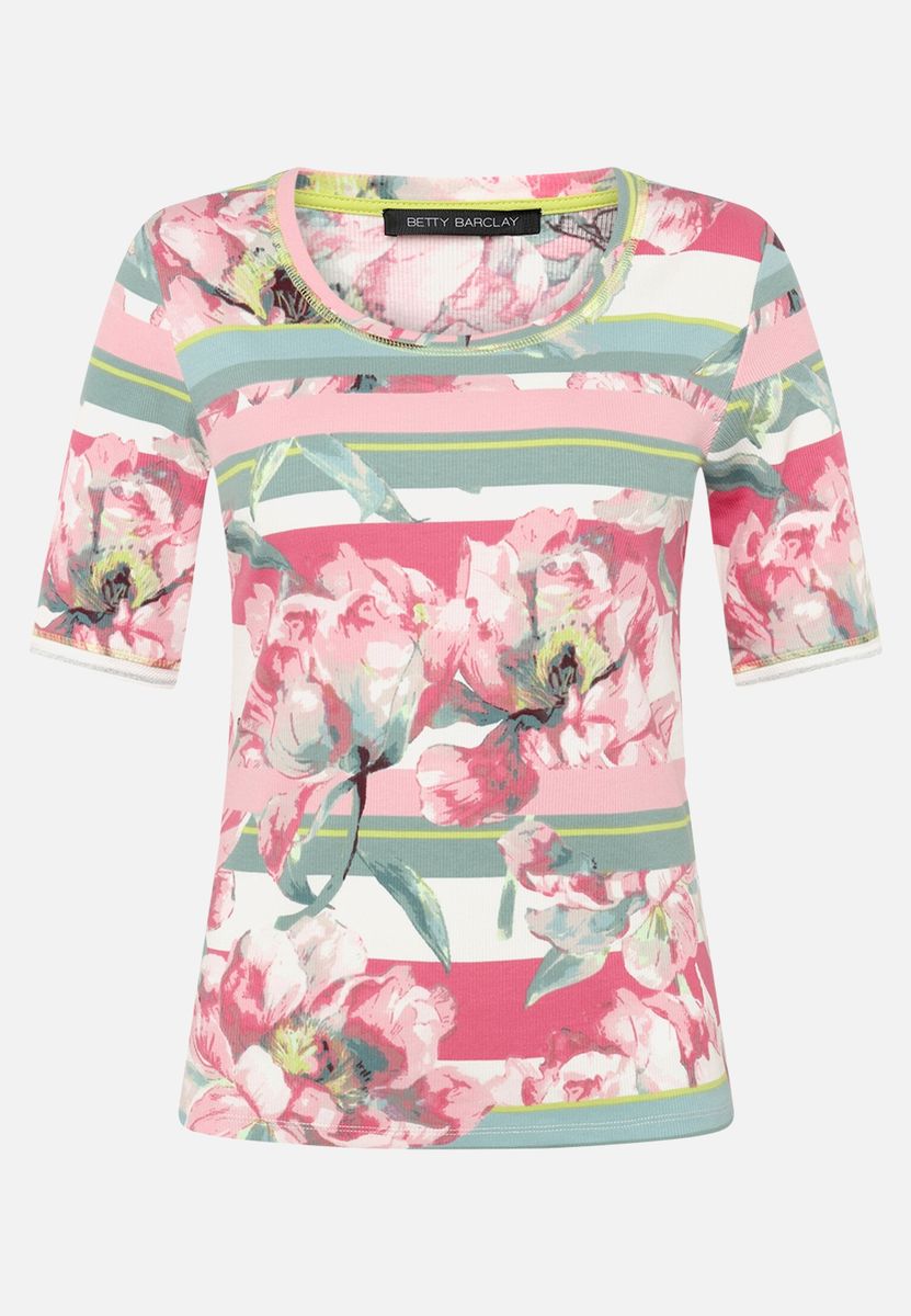Geripptes Top mit Blumenstreifen
