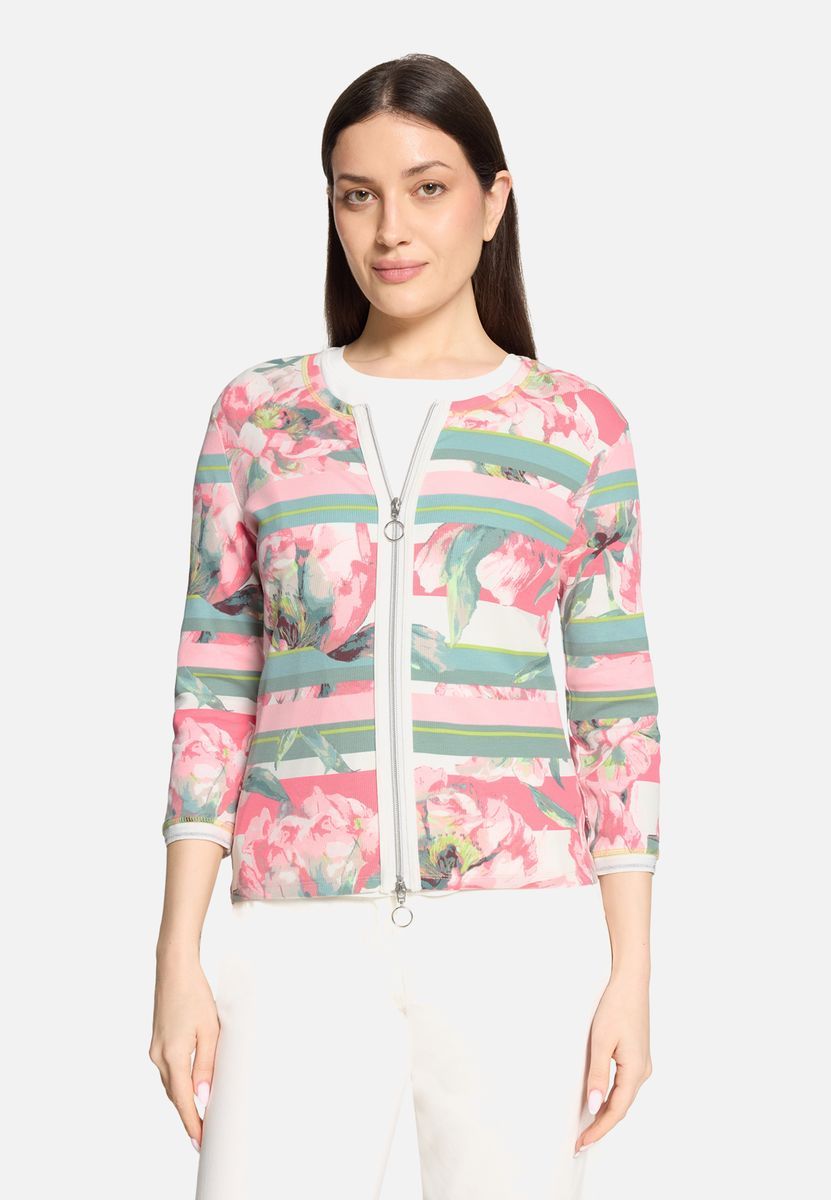 Florale Ripp-Shirtjacke mit Reißverschluss
