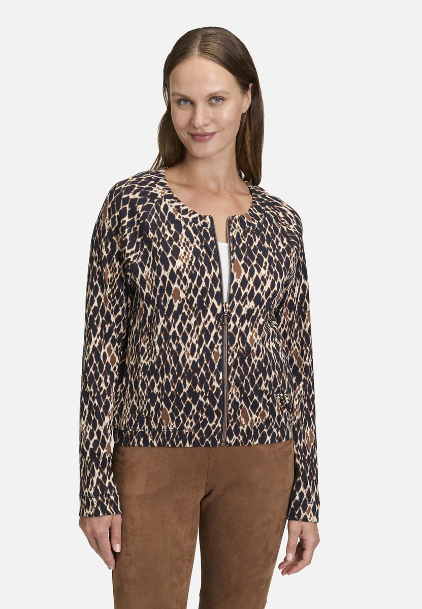 Florale Ripp-Shirtjacke mit Reißverschluss