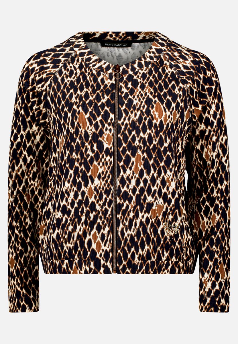 Florale Ripp-Shirtjacke mit Reißverschluss