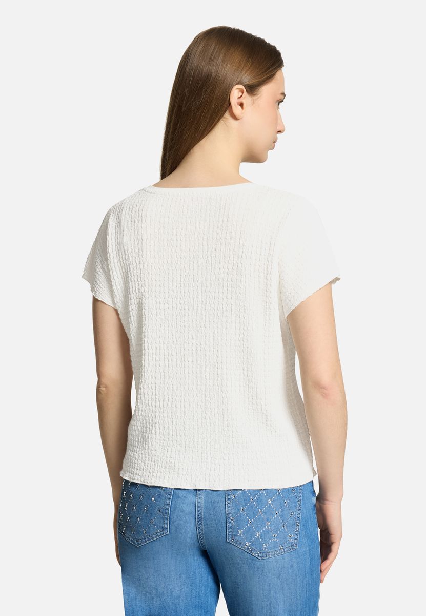 Strukturiertes Kurzarm-Top in Knitteroptik