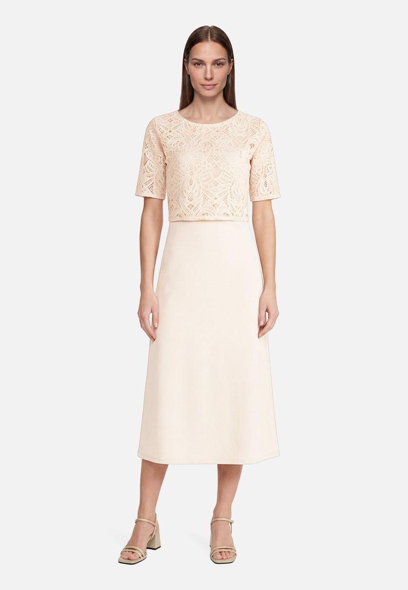 Midikleid mit Spitzen-Overlay-Optik
