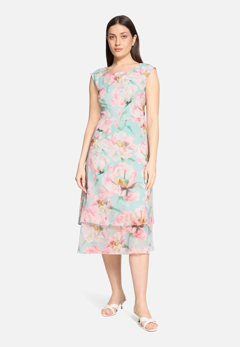 Geblümtes Lagen-Chiffonkleid in Midi-Länge