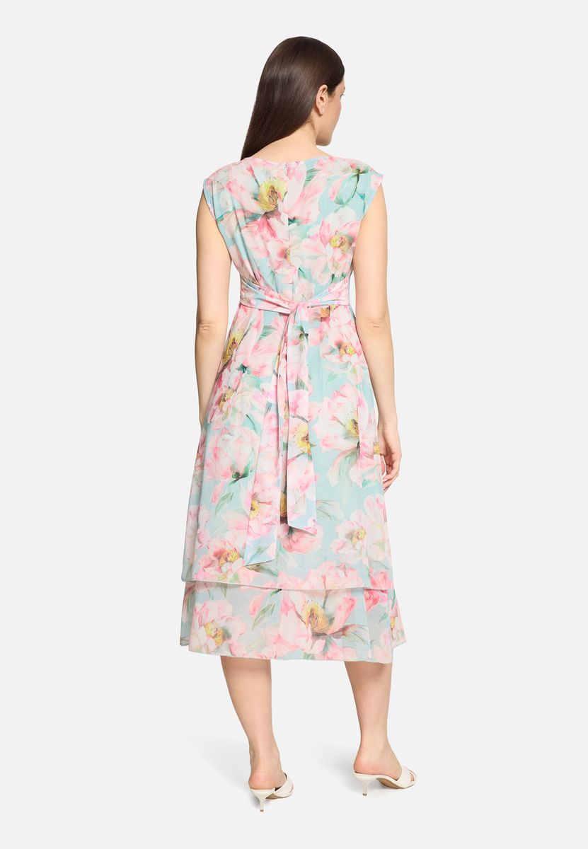 Geblümtes Lagen-Chiffonkleid in Midi-Länge