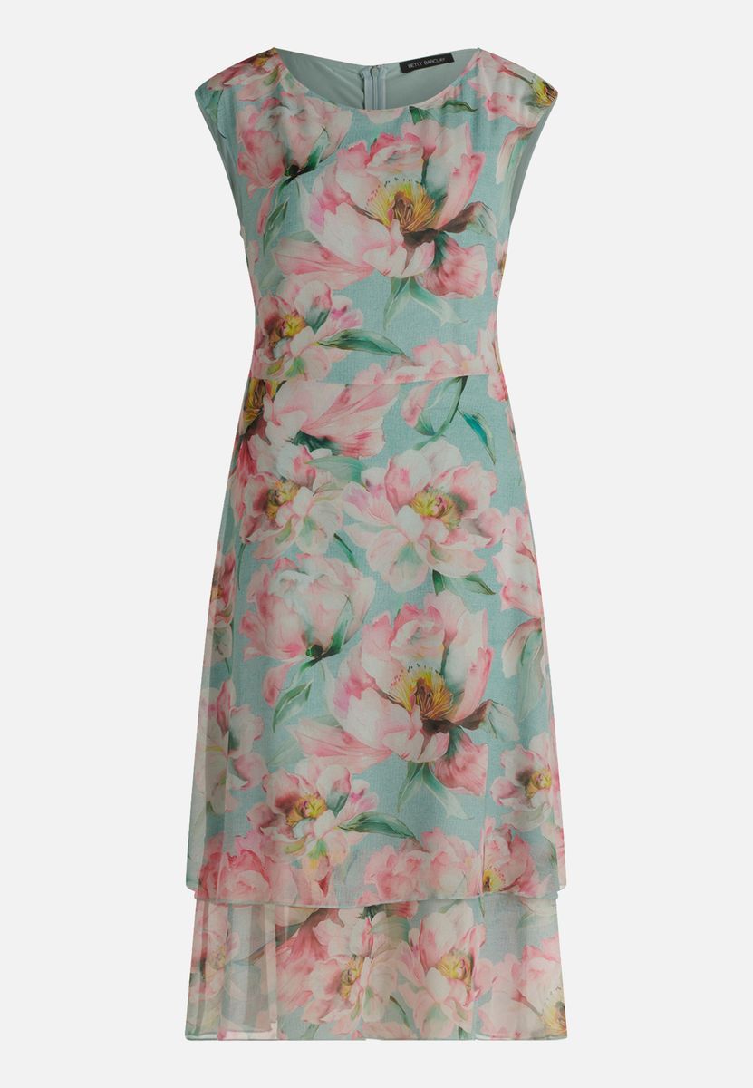 Geblümtes Lagen-Chiffonkleid in Midi-Länge