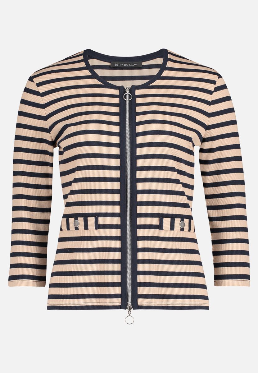 Gestreifte Ripp-Shirtjacke mit Reißverschluss